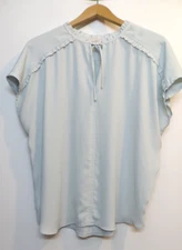 Loft Shirt Womens Large Green Pale Light Pullover Relaxed Blouse Short Sleeve