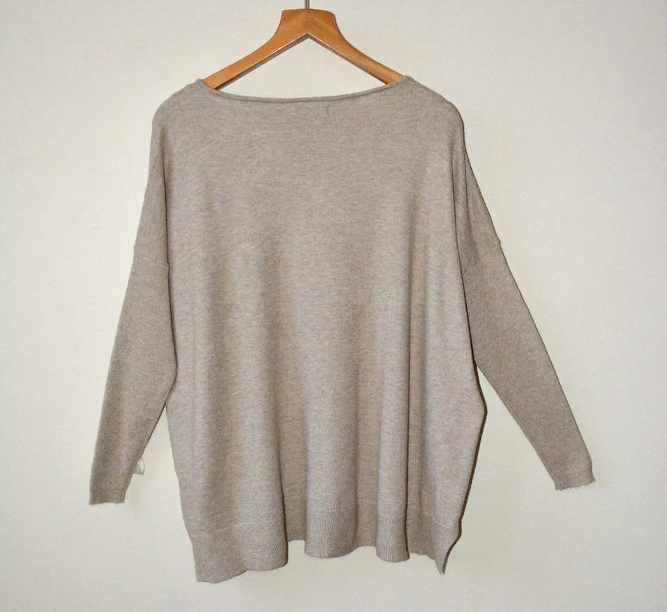 EX F&F OATMEAL MARL SOFT TIGHT KNIT CREW NECK OVERSIZED JUMPER SIZE 10 LEFT - Image 3 of 4
