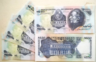 URUGAY LOT de 5 Billets de 5 Nuevo Pesos 1988/89 Pick 61A Neuf UNC