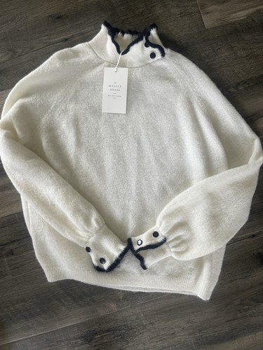 NWT SEZANE Carlota Sweater Wool Blend Cream Black Buttons Gold Buttons Size M