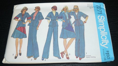 Vintage 1970s Simplicity Pattern #7271 Wrap Jacket Skirt Pants Size 16 Uncut