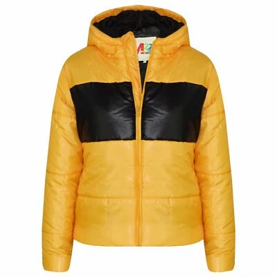 A2Z 4 KIDS® Kinder Mädchen Jungen Senf Kontrast Panel Kapuze Wattiert Stepp Warm Jacken