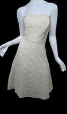 Bari Jay Sz 6 Tea Length Ivory Wedding Dress Strapless Tulle Retro Fit and Flare