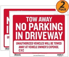 2 Pack - Tow Away No Parking In Driveway Sign 9" x 12" Durable Plastic