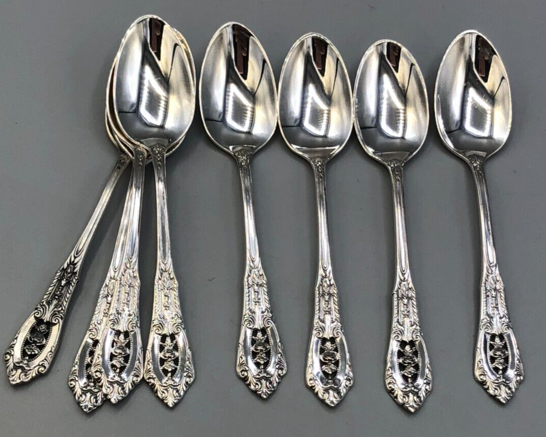 Rose Point by Wallace Sterling Silver set of 8 Oval Soup Spoons 7