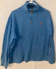 POLO RALPH LAUREN 1/4 Zip Pullover Sweater Men's M Blue Knit Cotton Long Sleeve