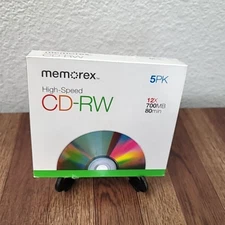 Memorex CD-RW 700MB 80Min 12X High Speed Rewritable Discs 5pk New Sealed