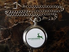 NOTTINGHAMSHIRE CRICKET CLUB CHROME POCKET WATCH WITH CHAIN