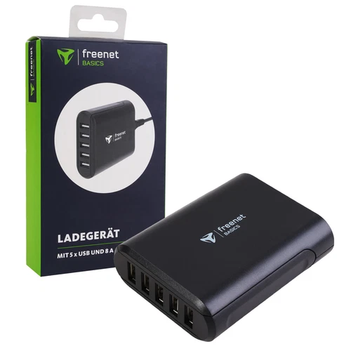 Freenet Schnell Ladegerät 5-Fach 8A Netzteil 5x USB-A-Buchse Desktop Ladestation