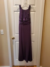 Davids Bridal Bridesmaid Dress Size 12 Dark Purple Shirred Bodice Worn Once. EUC