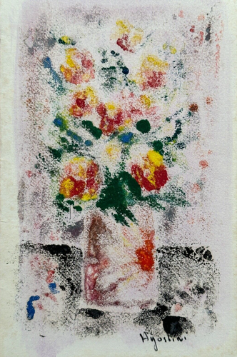 Beau tableau moderne bouquet de fleurs carte de voeux Tony Agostini 1957 - Photo 3/6