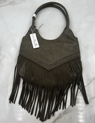#ad Simply Noelle Shoulder Bag Womens Green Faux Suede Tassels Fringe Sling Bag Boho $29.21