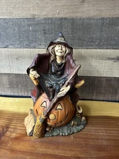 Vintage Halloween Byron Mold Hand Painted Witch on Jack-O-Lantern Figure Flaw