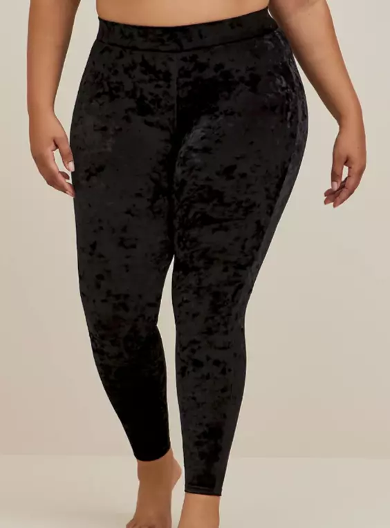 Plus Black Velvet Leggings, Plus Size