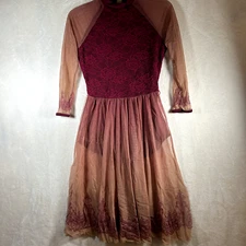 Curtain Call Adult Medium Dance Costume Burgundy Lace Dress Elegant Contemporary