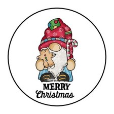 30 CHRISTMAS GNOME ENVELOPE SEALS LABELS STICKERS 1.5" ROUND GINGERBREAD