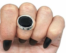 Black Onyx Ring, 3 Sizes, Sterling Silver, Oval Shaped, Faceted, Strength