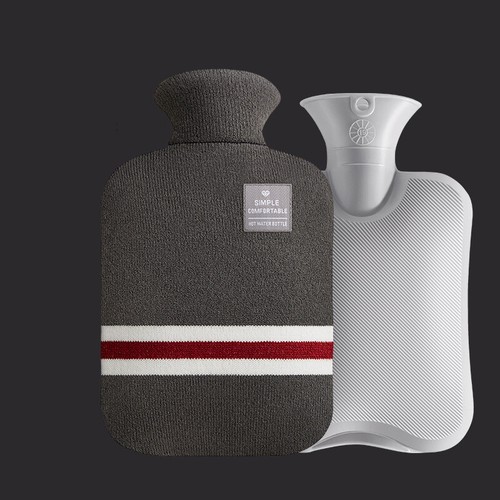 2L Rubber Hot Water Bottle Soft Knitted Cover Hand Feet Warmer Water Bag Elderly - Picture 25 of 26
