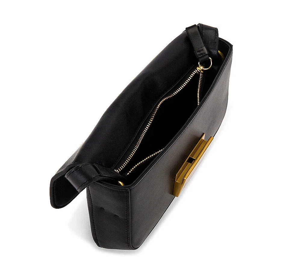 $295. Bolso de hombro pequeño de cuero baguette Loffler Randall Stefania negro dorado Foto 4 de 4