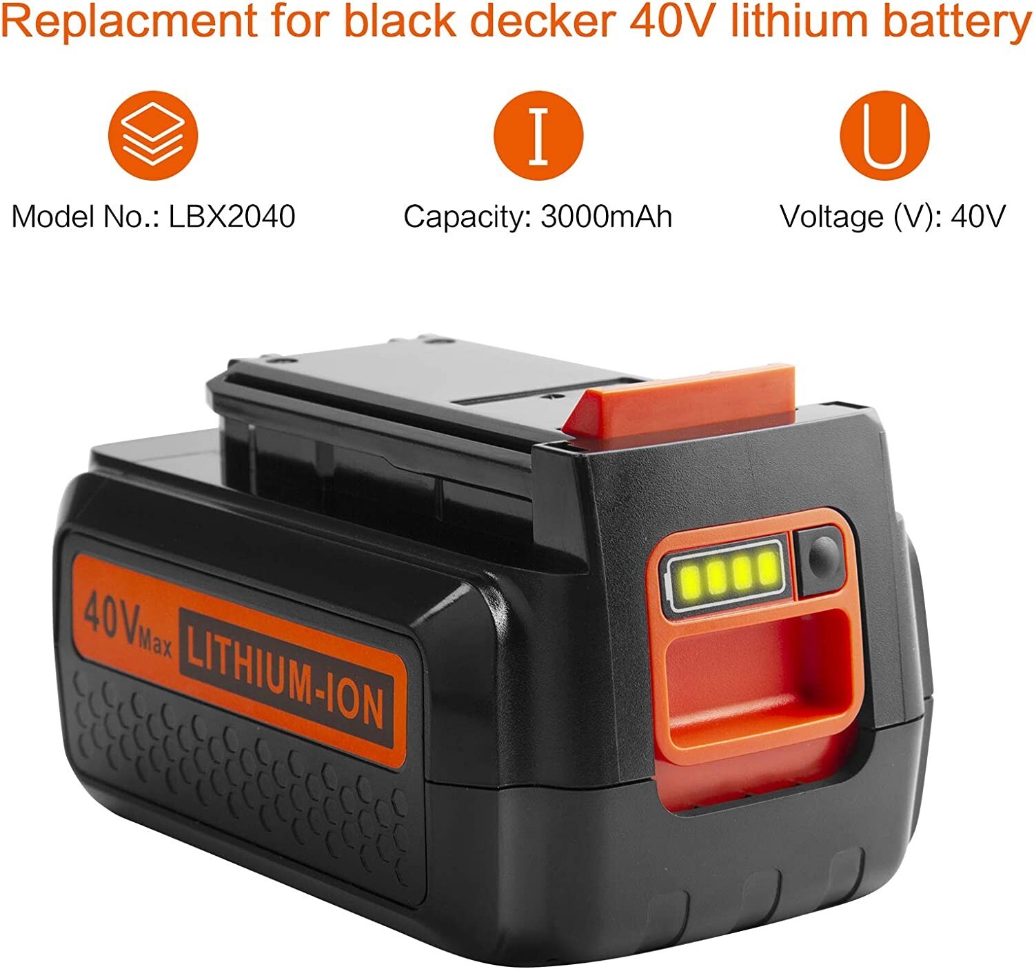 40V For Black & Decker 40Volt Max 3.0Ah Lithium Ion Battery Model