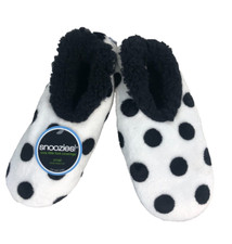 NWT Snoozies Black  White Polka Dots Cozy Fuzzy Grip Slippers Sz S 5-6