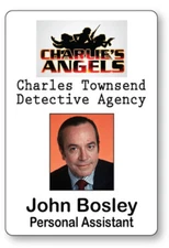 JOHN BOSLEY CHARLIE'S ANGELS NAME BADGE TAG HALLOWEEN COSPLAY PIN BACK
