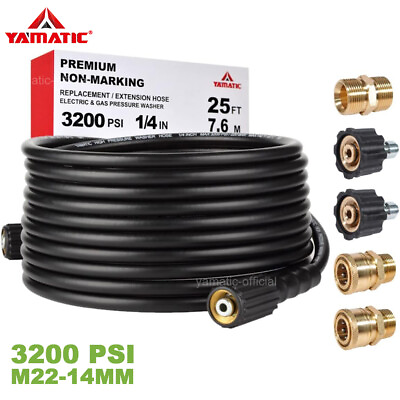 #ad YAMATIC 1 4quot; Pressure Washer Hose Kink Free M22 14mm with 3 8quot; Quick Connectors $33.59