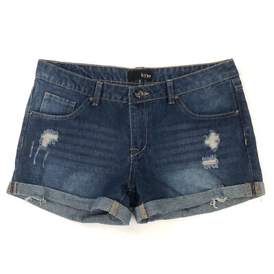 Hype Cuffed Jean Shorts Juniors Size 9 Distressed Blue Denim Medium Wash W32 