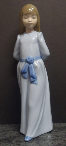 NAO By Lladro #1425 ‘Girl In Blue Dress With Hands Behind Back'