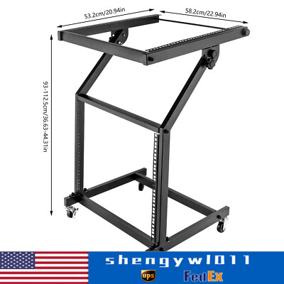 9U Rack Mount Mixer Case Stand Studio Equipment Cart Stage Amp DJ Rolling Black