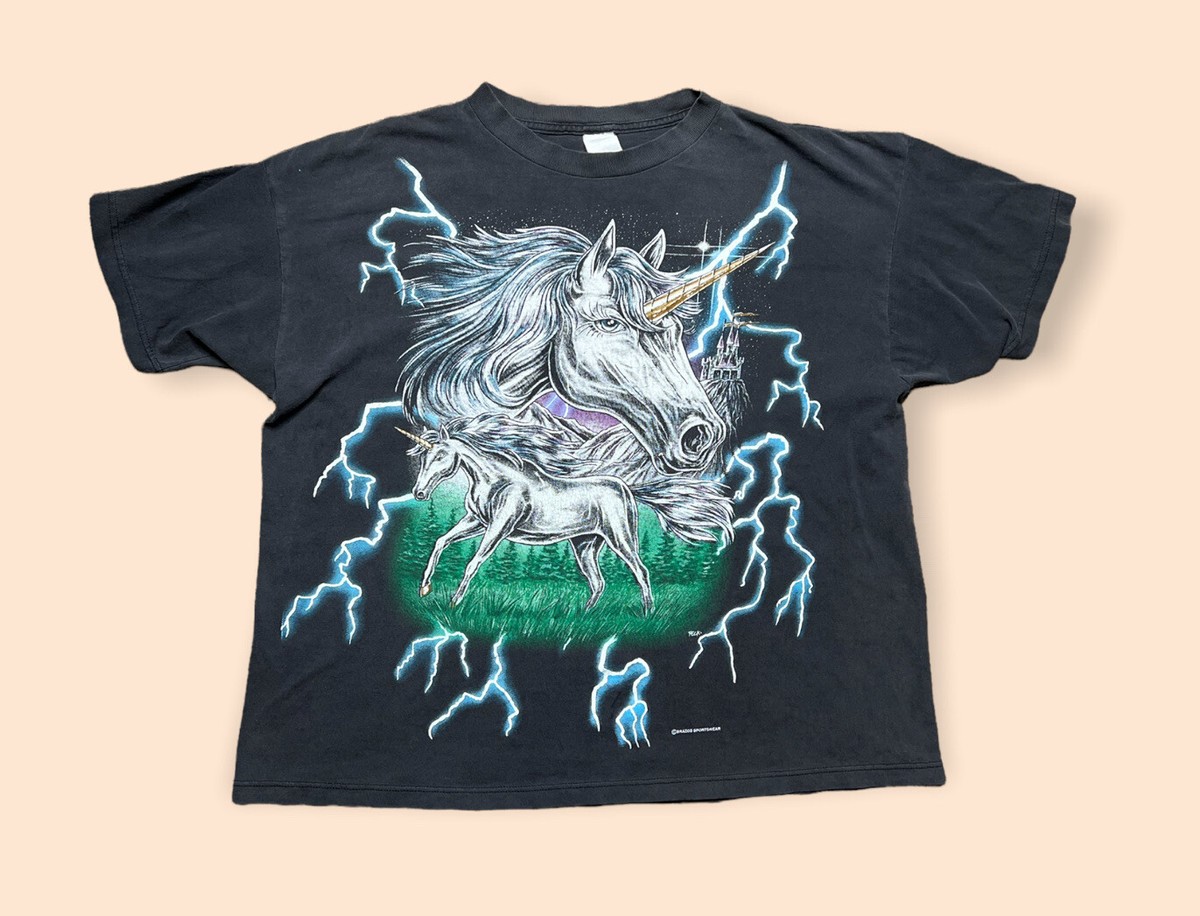 90s USA製　UNICORN ユニコーン　Ｔシャツ　Ｌ ブラック ONEITA USA製 90s ユニコーン 当時物 半袖 Tシャツ L 奥田民生