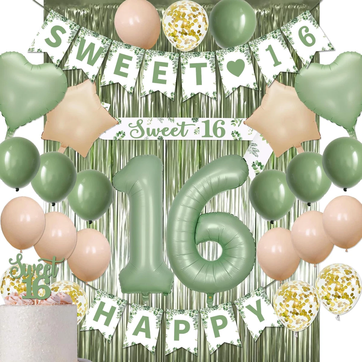 Sweet 16 Birthday Decorations, Sage Green 16Th Birthday