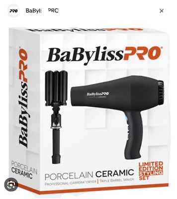 BaByliss PRO Porcelain Ceramic Hair Dryer Triple Barrel Waver Carrera 2 - NIB