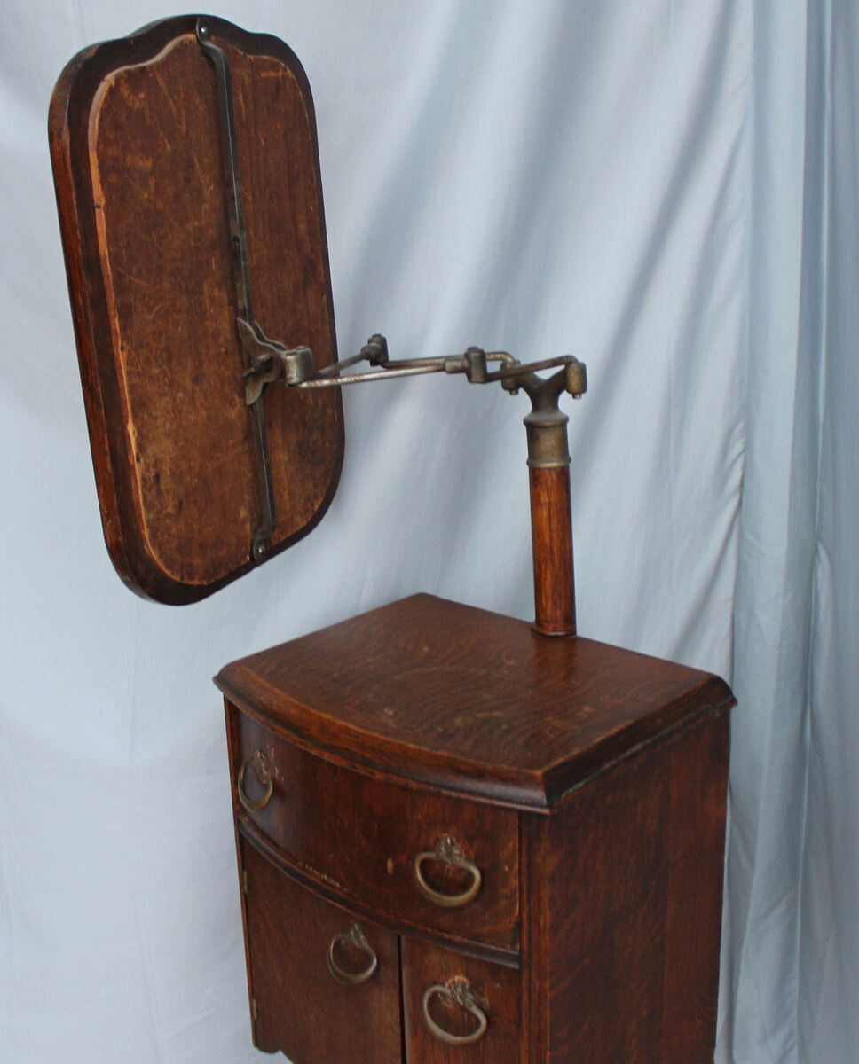 Antique Oak Shaving Stand - With Adjustable Mirror - Unique Antique Oak Shaving Stand - With Adjustable Mirror - Unique