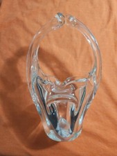 Murano Italy Hand Blown Pulled Free form Clear Glass Basket Vase 7.75  T 4.5  W
