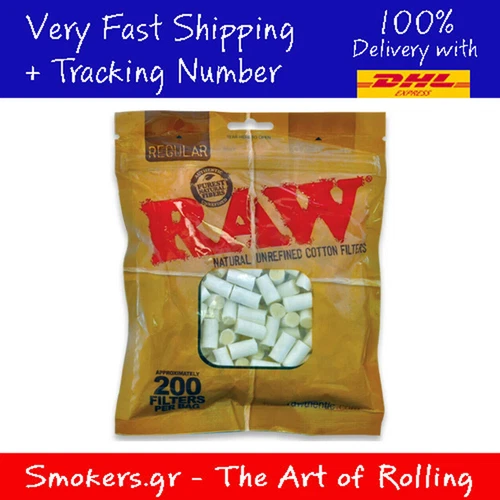 8x RAW Unbleached Regular Cotton Filter Tips 8mm - 200 Tips Per Bag