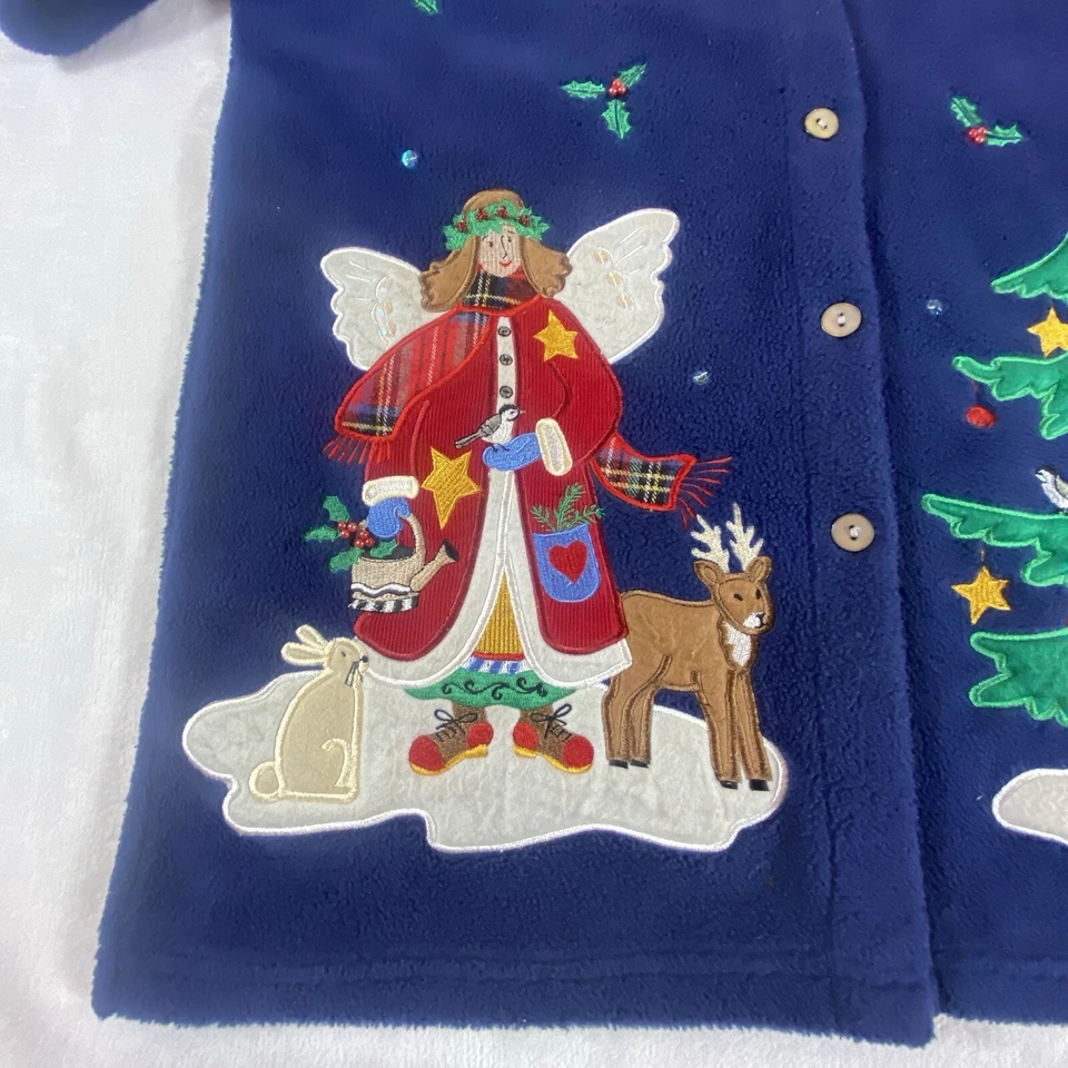Quacker Factory Christmas Jacket Small Sweater Cardigan Embroidery Angel Button - Image 3 of 4