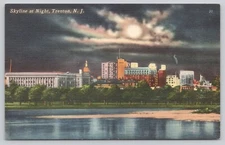 Trenton New Jersey Skyline At Night Linen Postcard Unposted