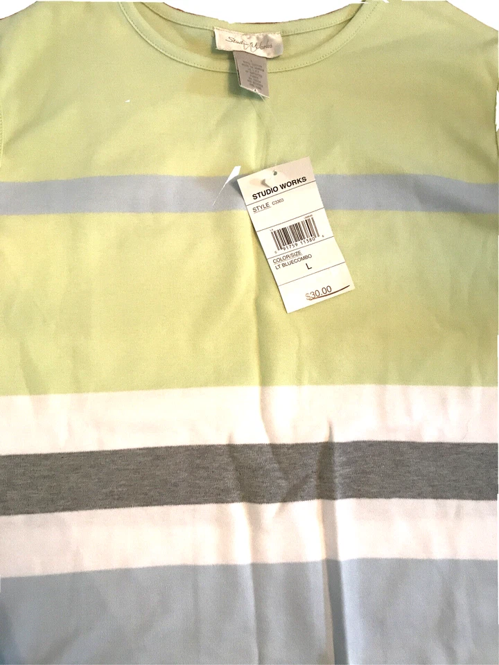 Pullover tejido sin mangas azul claro gris lima blanco talla L Studio Works Foto 3 de 4