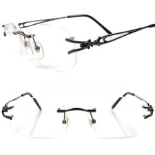 Genuine Vintage Stylish Womens Rimless Metal Rectangle 1.50 Reading Glasses
