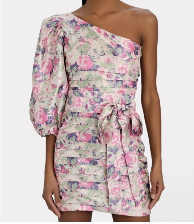 loveshackfancy one shoulder dress loveshackfancy Dress 4 Altie One Shoulder Puff Sleeve Floral W Belt