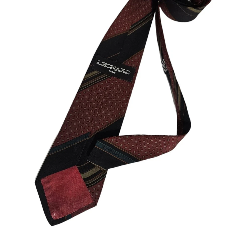 Corbata LEONARD VINTAGE RARA Burdeos Geométrica Floral Seda LUJO ITALIA Foto 3 de 3