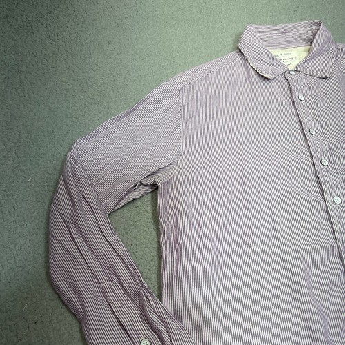 Rag Bone Shirt Mens Medium Purple White Linen Blend Ramie Button Mason Casual - Picture 8 of 20