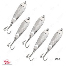 5pcs Fish WOW! 2oz Casting Jigs Hammered spoons Silver Treble hook Spoon Lures