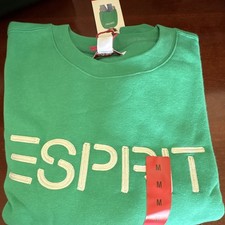 Esprit Women's Green Logo Crew Neck Fleece Cotton Pullover Sweatshirt Size M