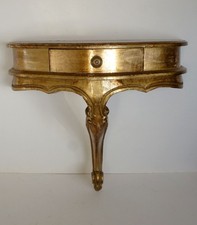 Vintage Baroque Gold Wood Wall Shelf Sconce with Drawer Hollywood Regency 40cm W
