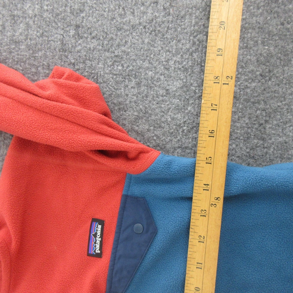 Patagonia Fleece Jacket Youth Small 7-8 Red Blue Hooded Full Zip Colorblock - Image 4 of 4