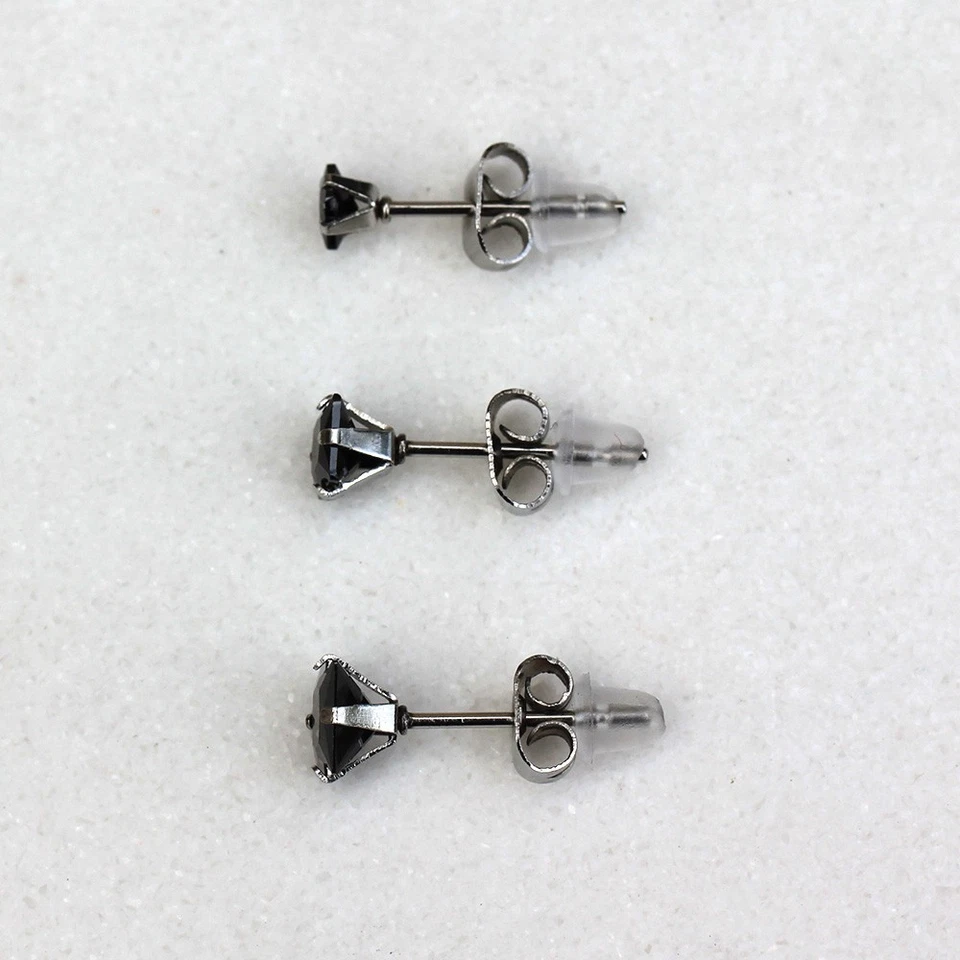 Pair of 316L Stainless Steel Black Princess Cut Cubic Ziroconia Stud Earrings - Image 4 of 4