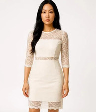 Fashion Nova Dress Womens Small Cream Crochet Lace Cutout Bodycon Mini Party