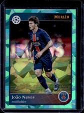 2024-25 Topps Merlin Chrome UEFA Joao Neves Aqua Atomic Refractor #/75 PSG